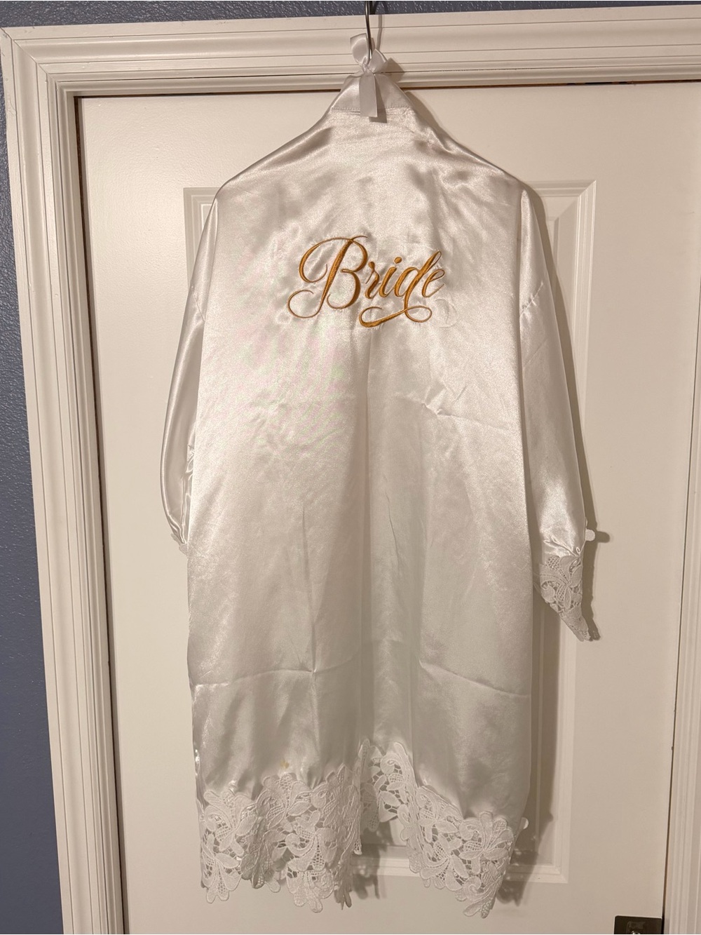 Satin Bride Robe with Gold Script Embroidery